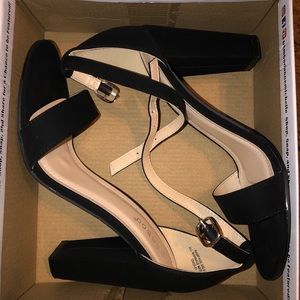 Black suede block heels